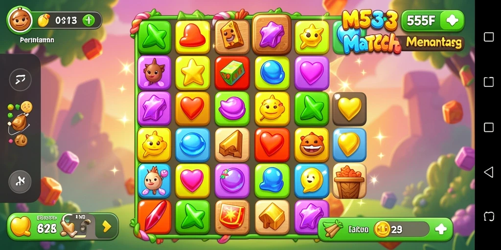 Tampilan gameplay seru game Match-3 555F yang menantang.