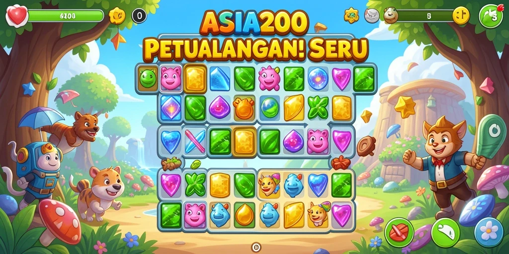 Screenshot gameplay ASIA200 menunjukkan suasana match-3 yang seru dan menantang.
