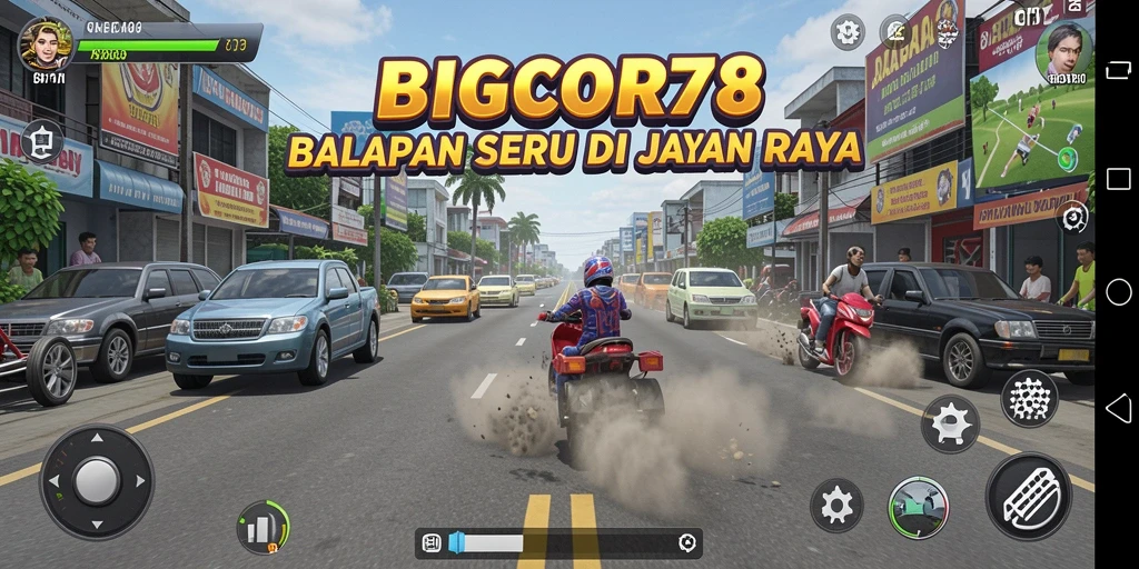 Tangkapan layar gameplay balapan yang mendebarkan di BIGCOR78.