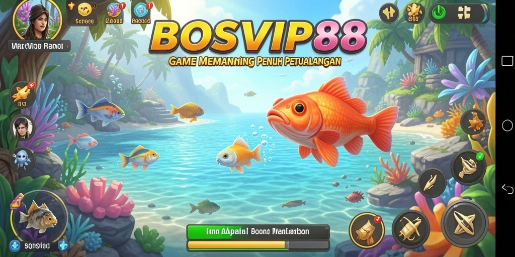 Screenshot gameplay BOSVIP88 yang menampilkan aksi memancing seru.