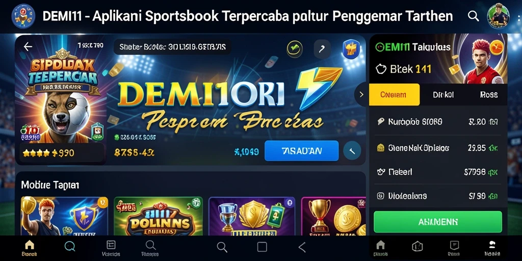 Screenshot utama DEMI11 menampilkan antarmuka taruhan olahraga yang menarik.
