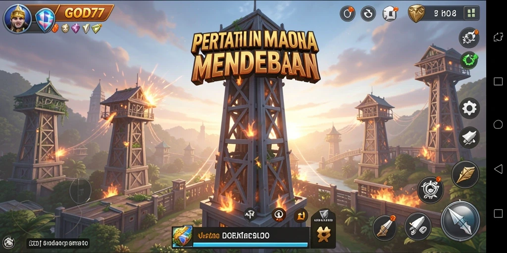 Tampilan gameplay intens dari GOD77 Tower Defense.