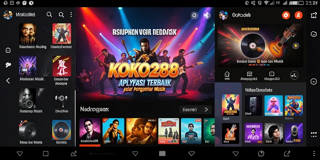 Screenshot KOKO288 menampilkan antarmuka aplikasi musik yang menarik.