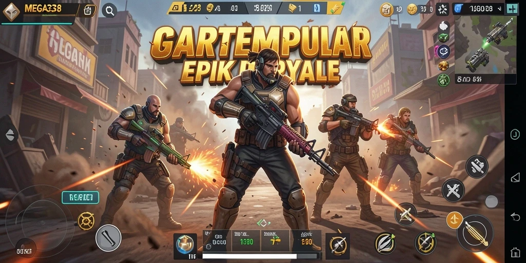 Screenshot gameplay MEGA338 yang menampilkan aksi Battle Royale mendebarkan.