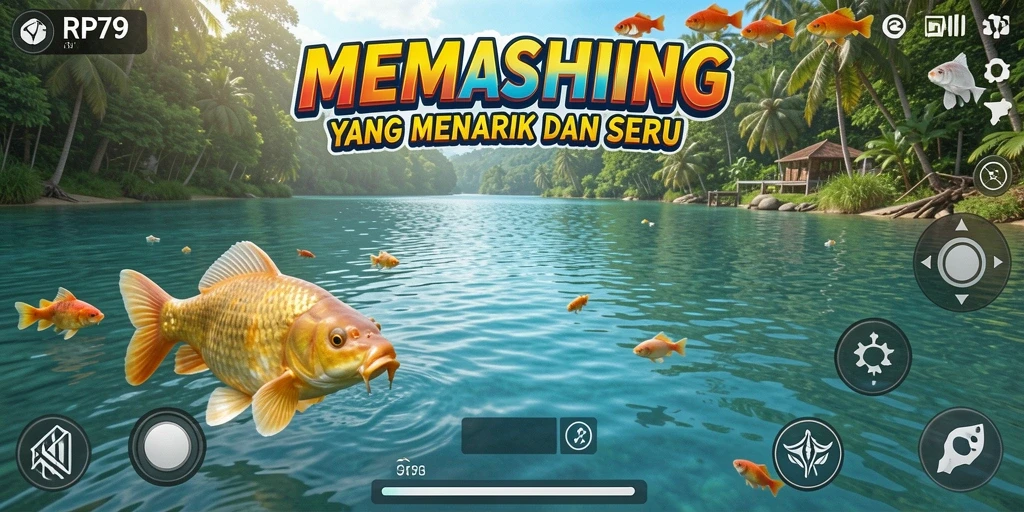 Tampilan gameplay RP79 saat menangkap ikan di laut yang memukau.