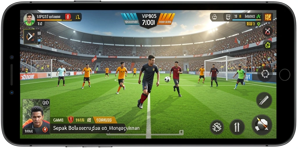 Screenshot menunjukkan aksi seru di lapangan sepak bola.