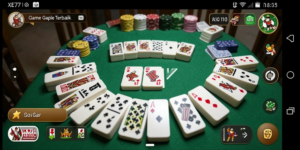Screenshot gameplay XE77 menampilkan aksi seru bermain Gaple.