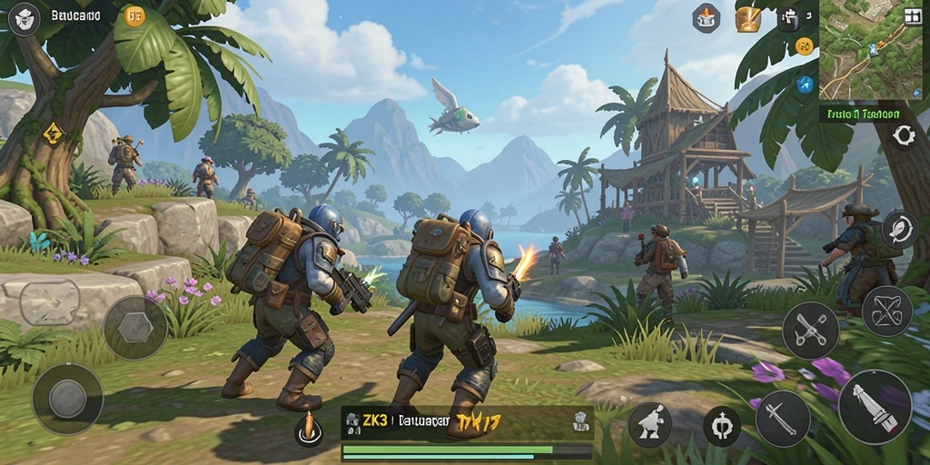 Tampilan gameplay ZK3 yang penuh aksi di dunia terbuka.